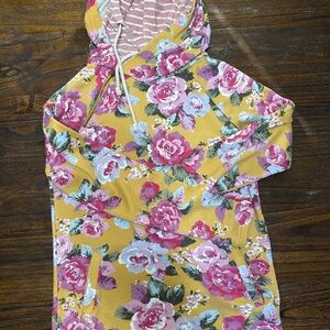 AMPERSAND AVE Floral Hoodie in Yellow and Pink